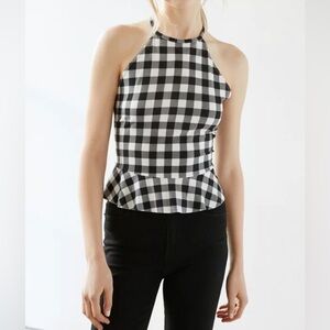 Kimchi blue gingham Vichy check high neck halter peplum top. Size L